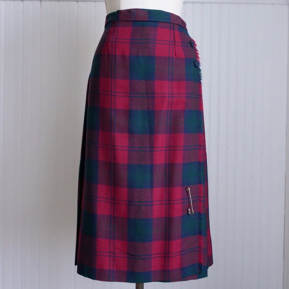 70's Ms Poodle plaid wool kilt/midi skirt